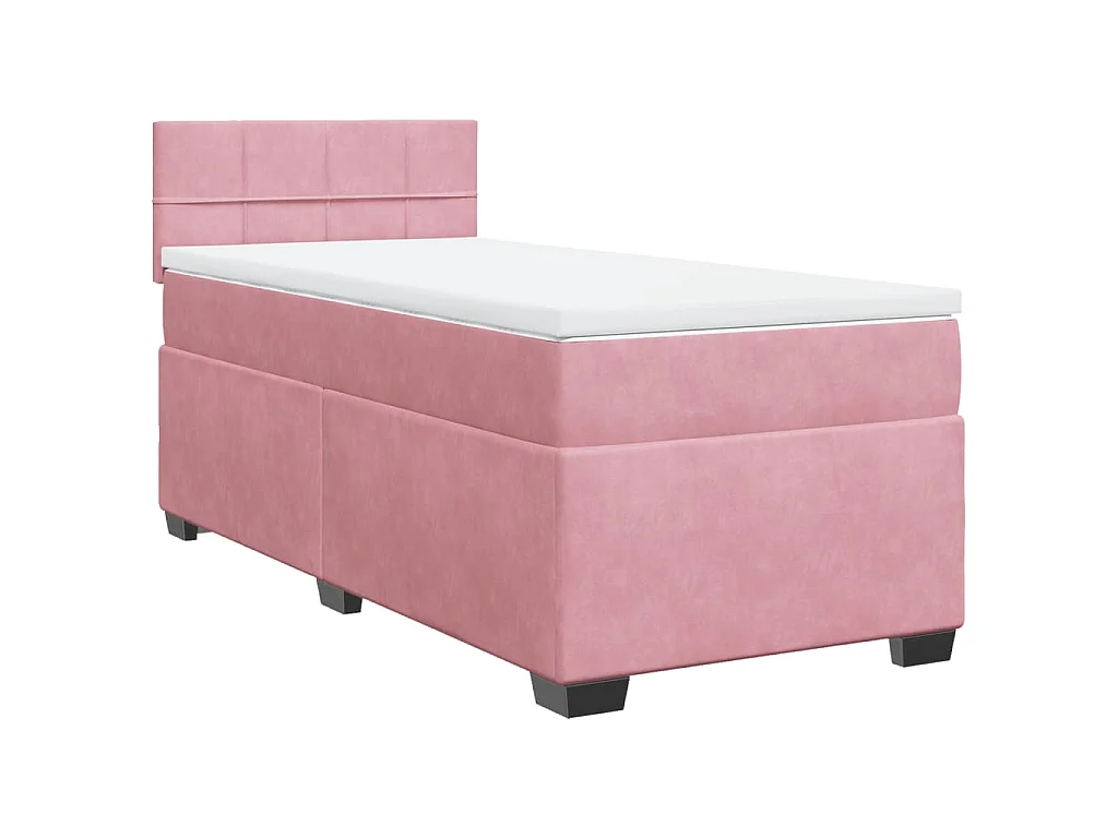 Cama box spring con colchón terciopelo rosa 100x200 cm