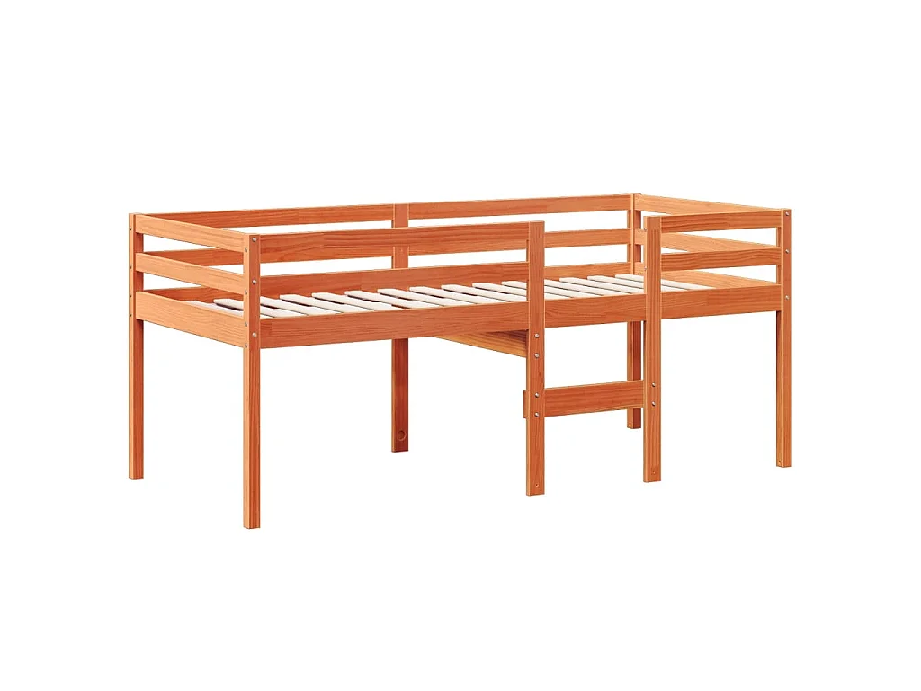 Letto a Soppalco con Tetto Cera 75x190cm Legno Massello di Pino