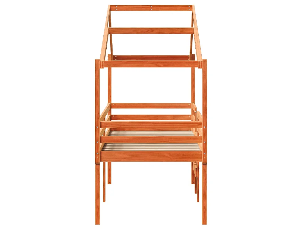 Letto a Soppalco con Tetto Cera 75x190cm Legno Massello di Pino