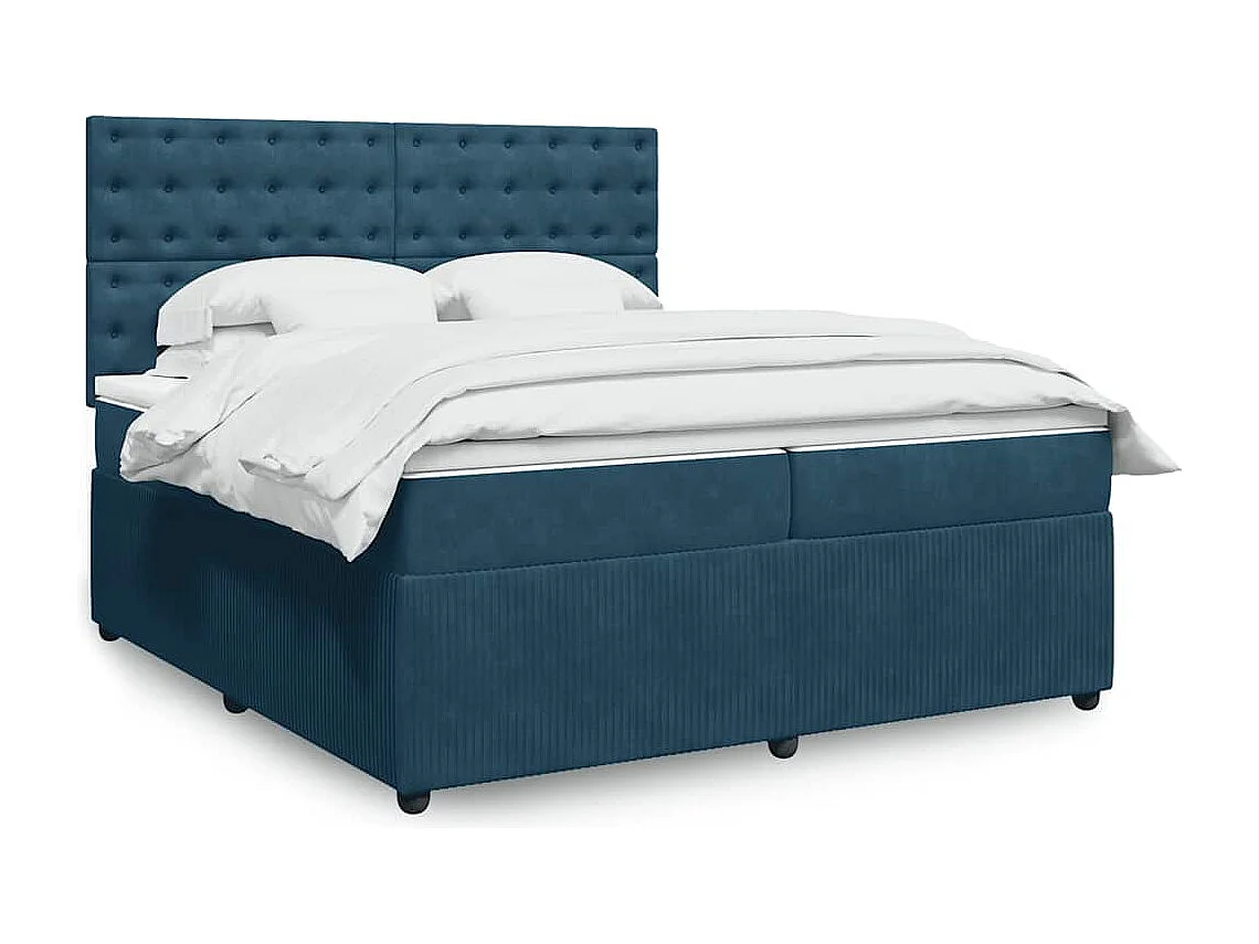 Giroletto a Molle con Materasso Blu Scuro 200x200 cm in Velluto