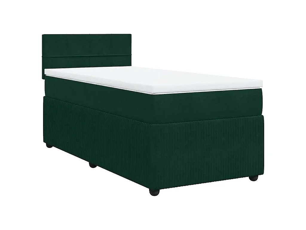 Cama box spring con colchón terciopelo verde oscuro 80x200 cm