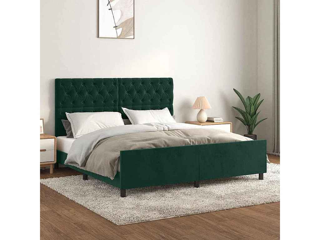 Cadre de lit sans matelas vert foncé 160x200 cm velours