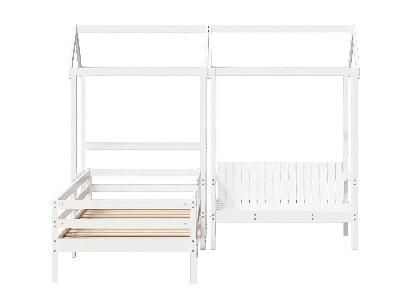 Kinderbed met huisje en bankje massief grenenhout wit 80x200 cm