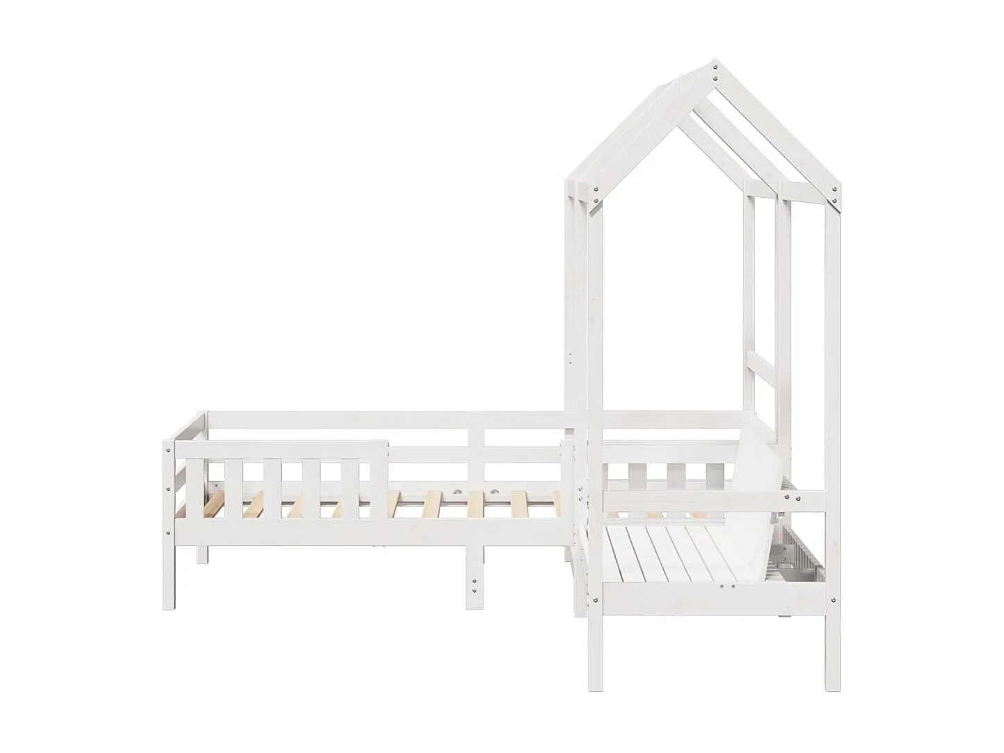 Kinderbed met huisje en bankje massief grenenhout wit 80x200 cm