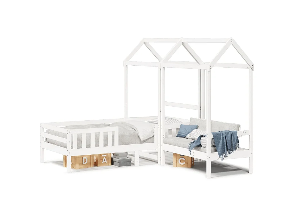Kinderbed met huisje en bankje massief grenenhout wit 80x200 cm