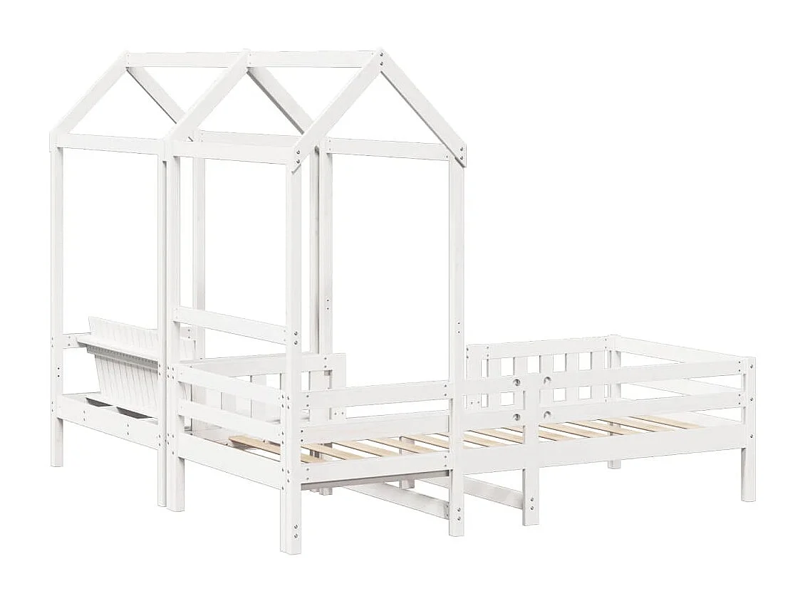 Kinderbed met huisje en bankje massief grenenhout wit 80x200 cm