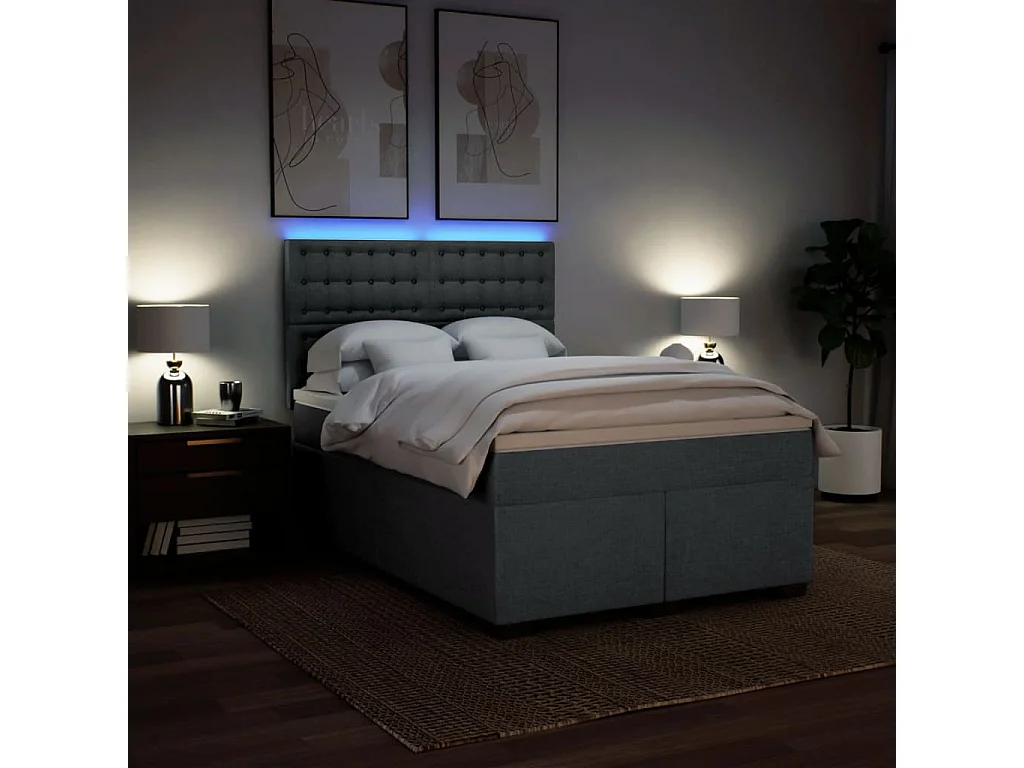 Cama box spring con colchón tela gris oscuro 160x200 cm