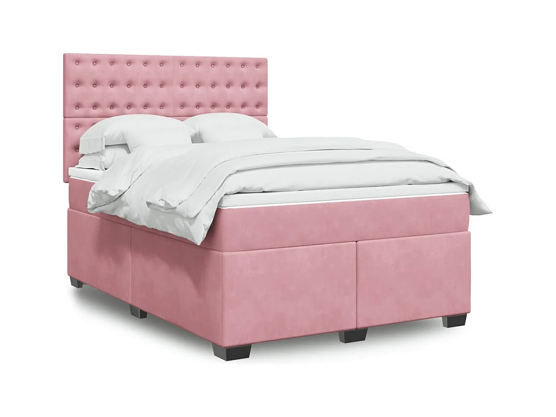 Boxspring met matras fluweel roze 160x200 cm