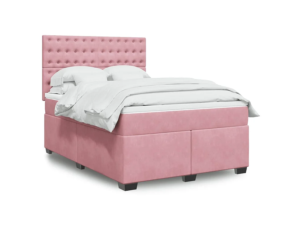 Cama com molas/colchão 160x200 cm veludo rosa