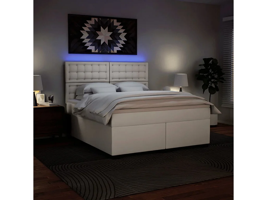 Sommier à lattes de lit avec matelas Blanc 180x200cm Similicuir