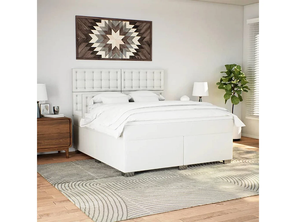 Sommier à lattes de lit avec matelas Blanc 180x200cm Similicuir