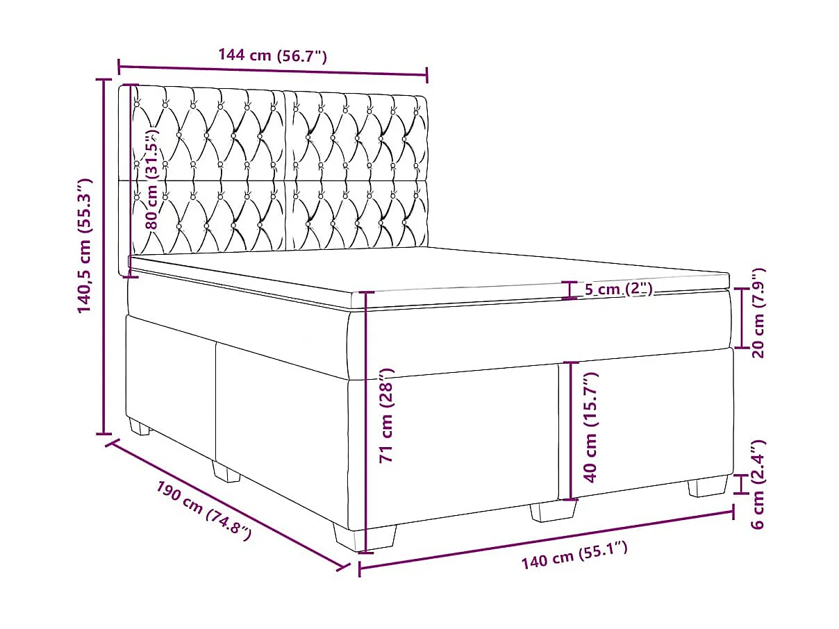 Boxspringbett mit Matratze Blau 140x190 cm Samt