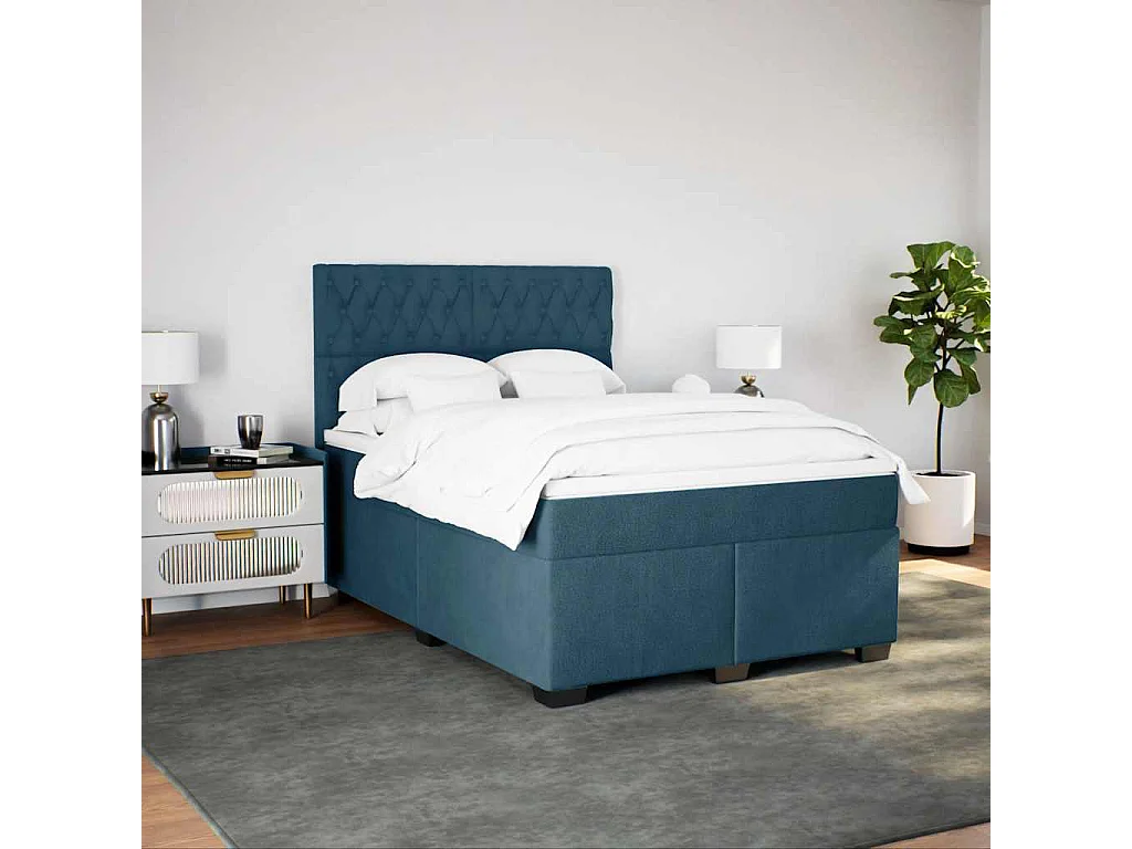 Boxspringbett mit Matratze Blau 140x190 cm Samt