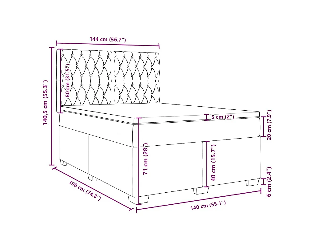 Boxspring met matras fluweel blauw 140x190 cm