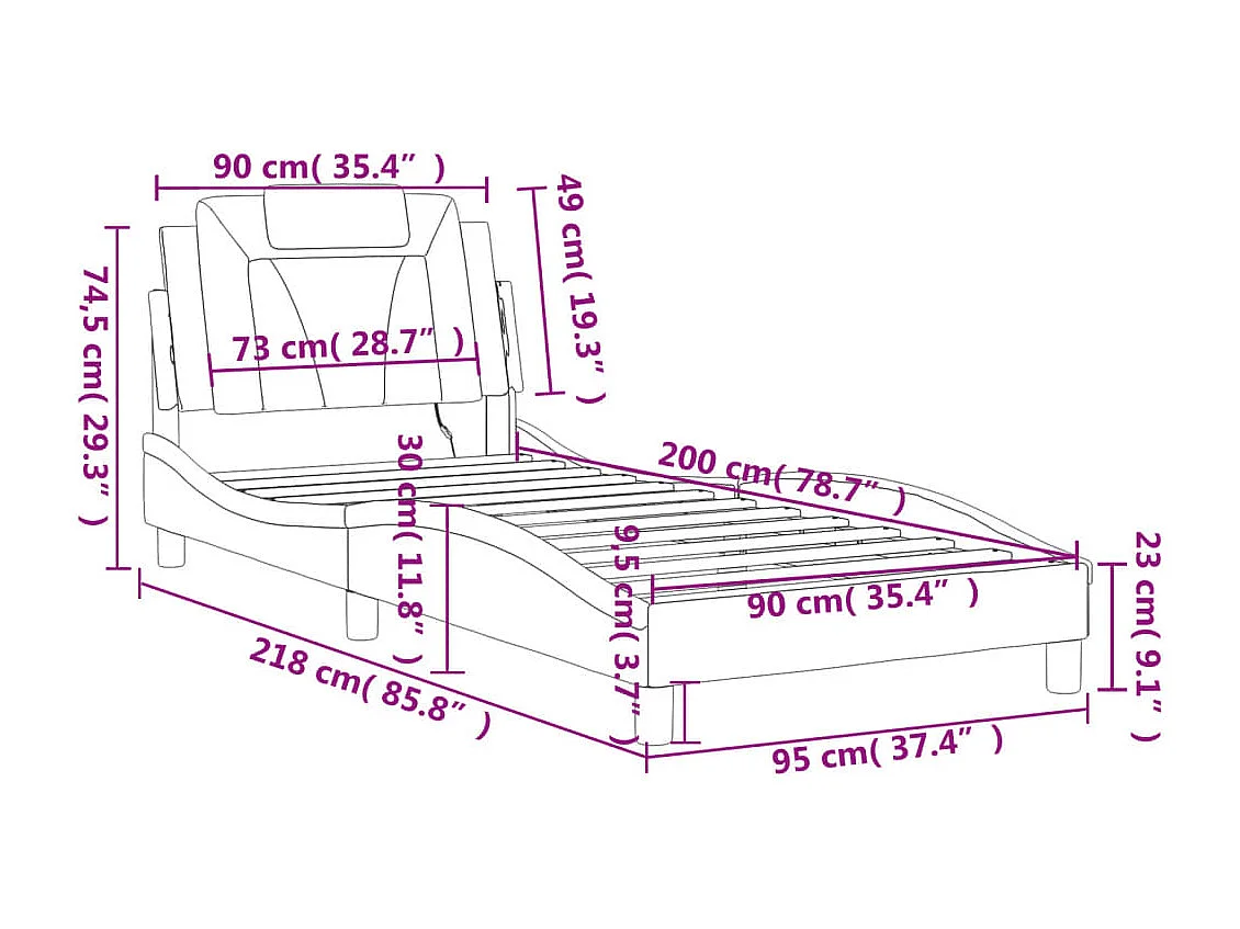 Cadre de lit Viana avec LED sans matelas gris 90x200 cm