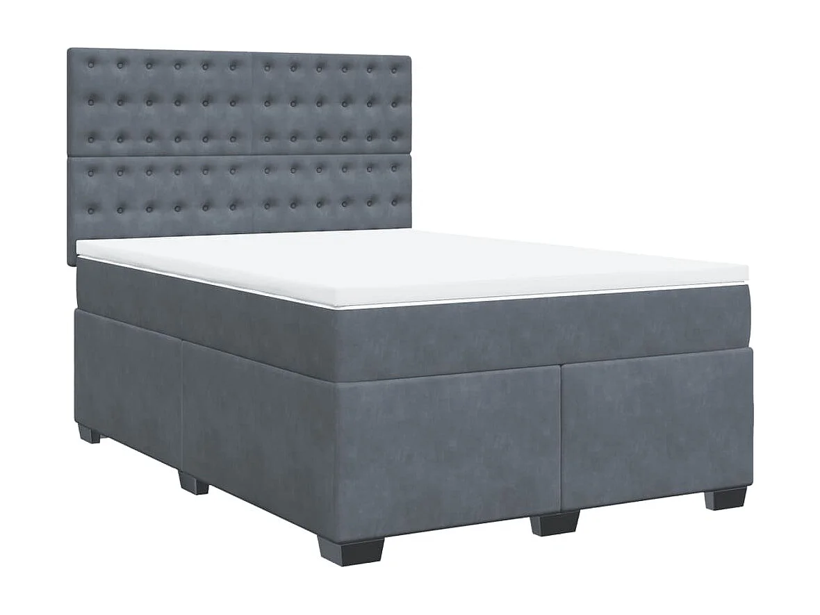 Cama box spring con colchón terciopelo gris oscuro 140x190 cm