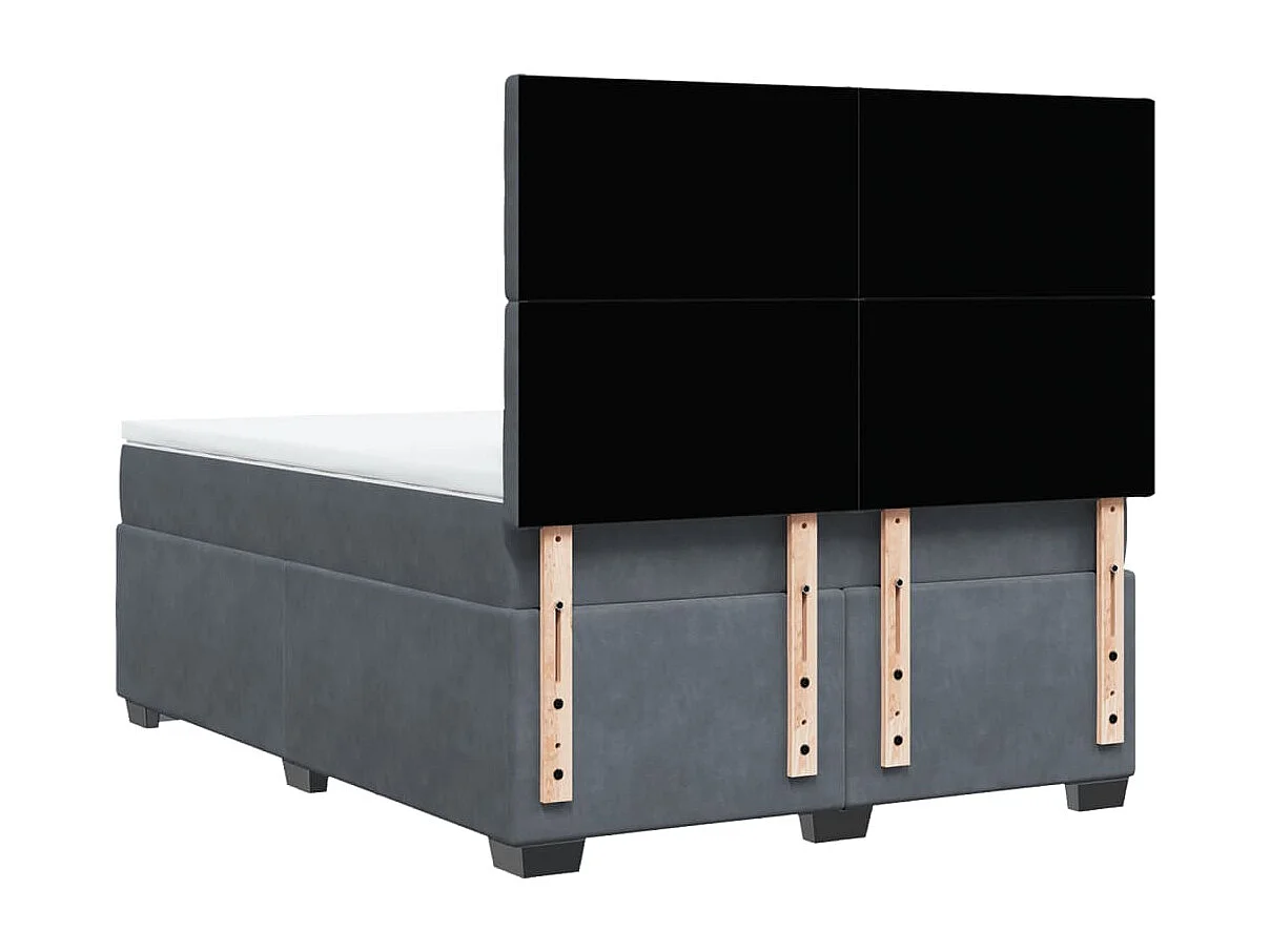 Cama box spring con colchón terciopelo gris oscuro 140x190 cm
