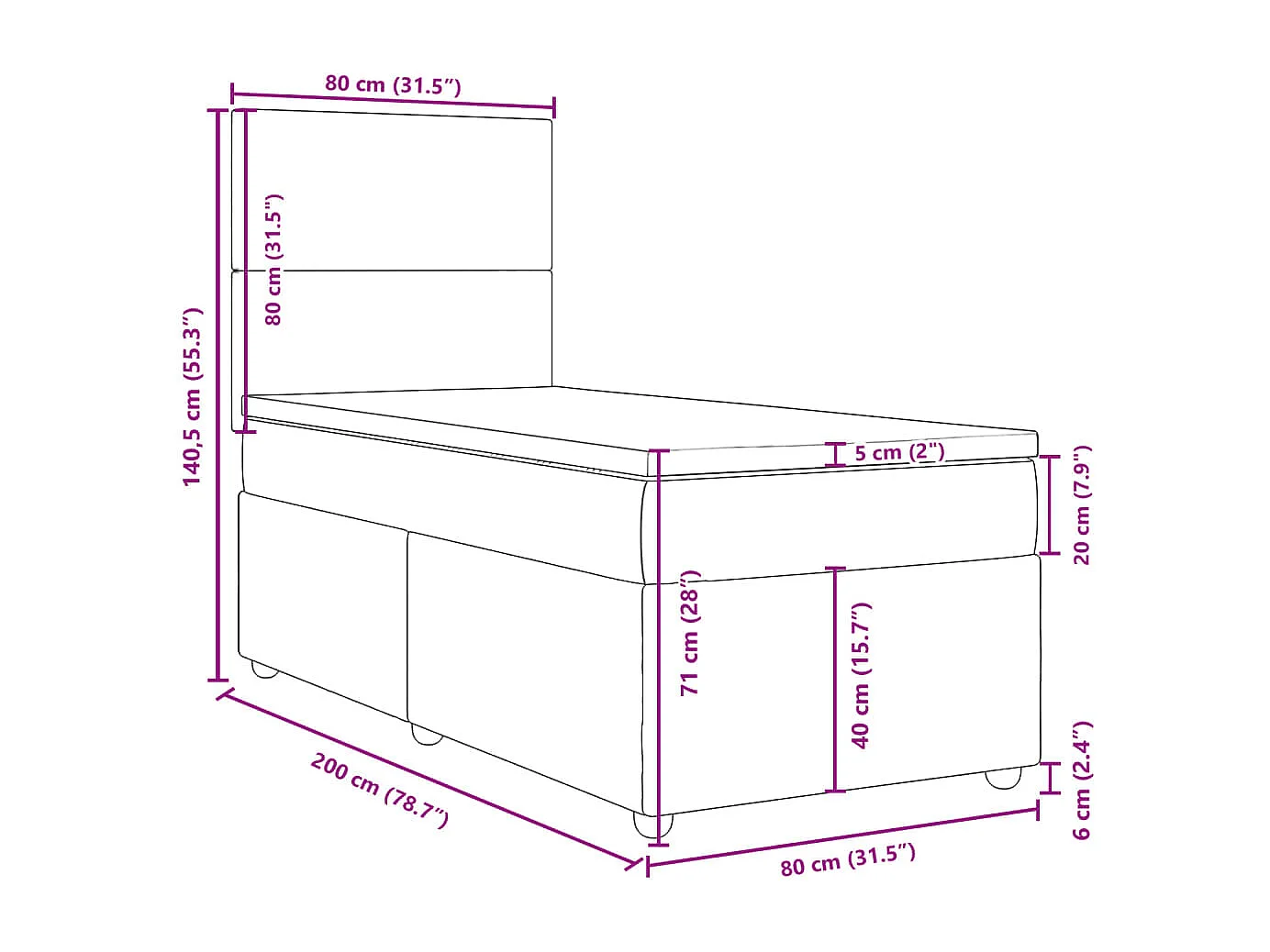 Sommier à lattes de lit avec matelas Crème 80x200 cm Tissu