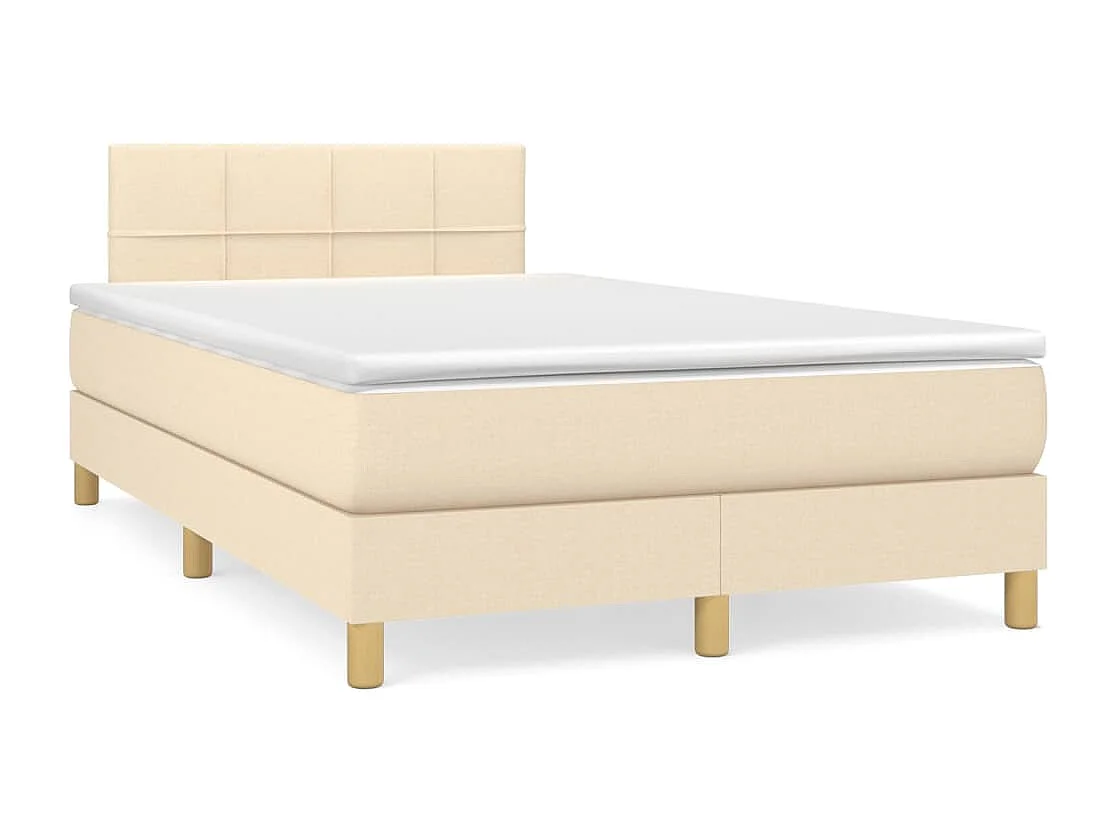 Cama box spring con colchón tela color crema 120x190 cm