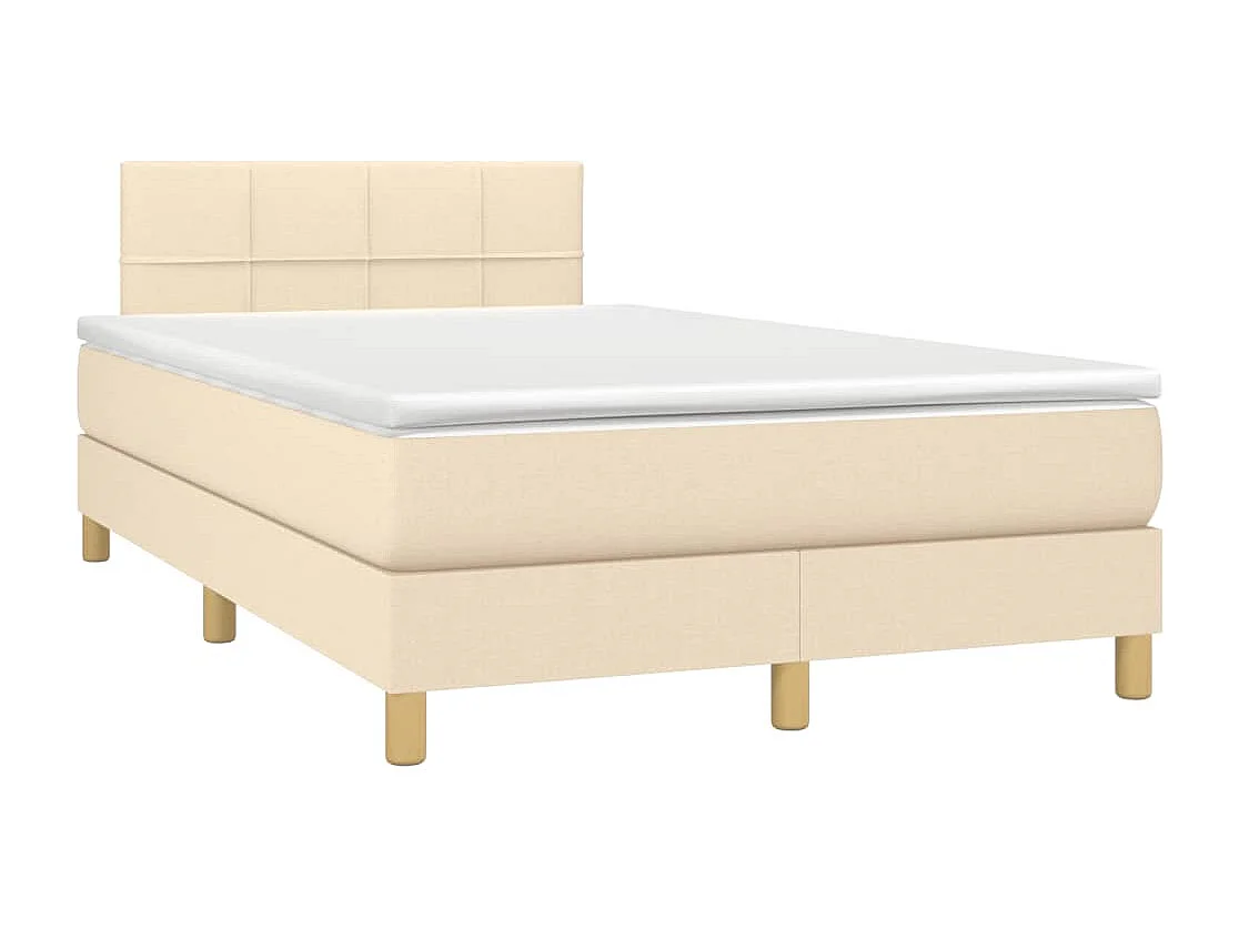 Cama box spring con colchón tela color crema 120x190 cm