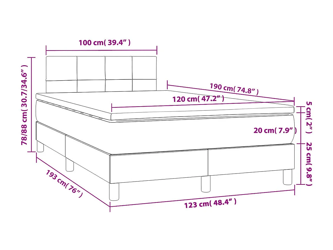 Cama box spring con colchón tela color crema 120x190 cm
