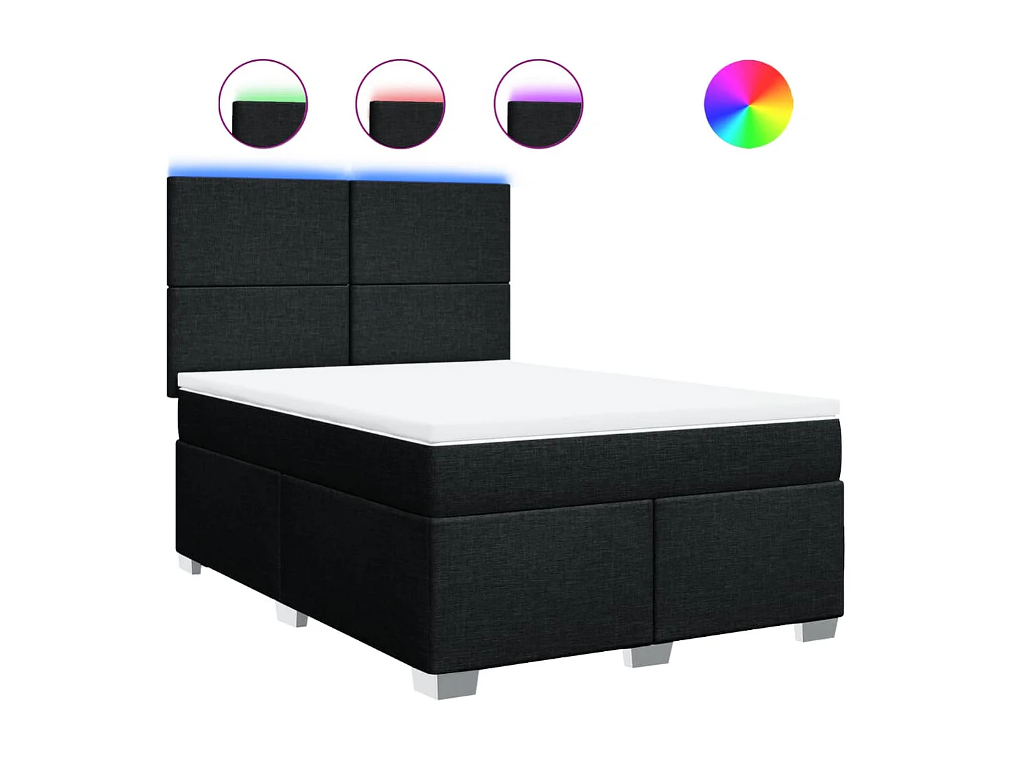 Cama box spring con colchón tela negro 140x200 cm