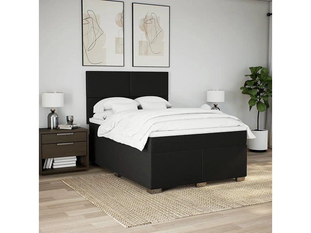 Cama box spring con colchón tela negro 140x200 cm