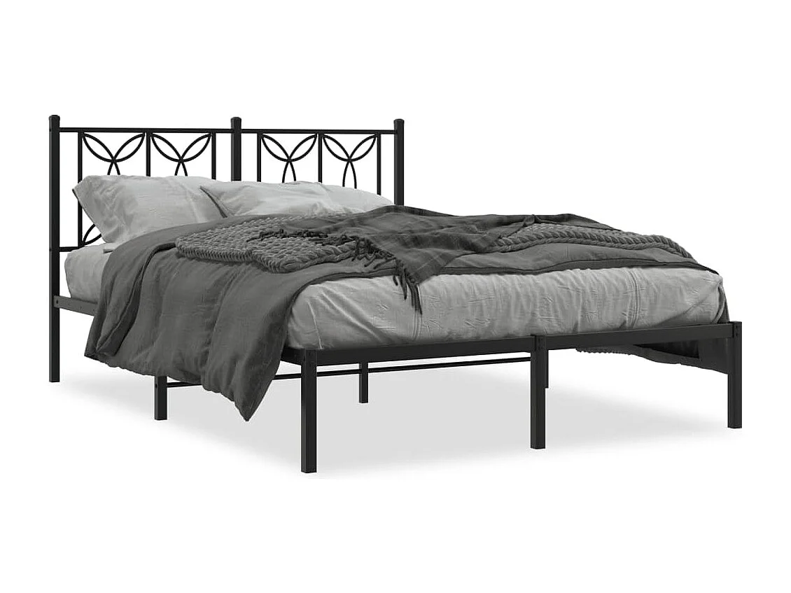 Bedframe met hoofdbord metaal zwart 140x190 cm
