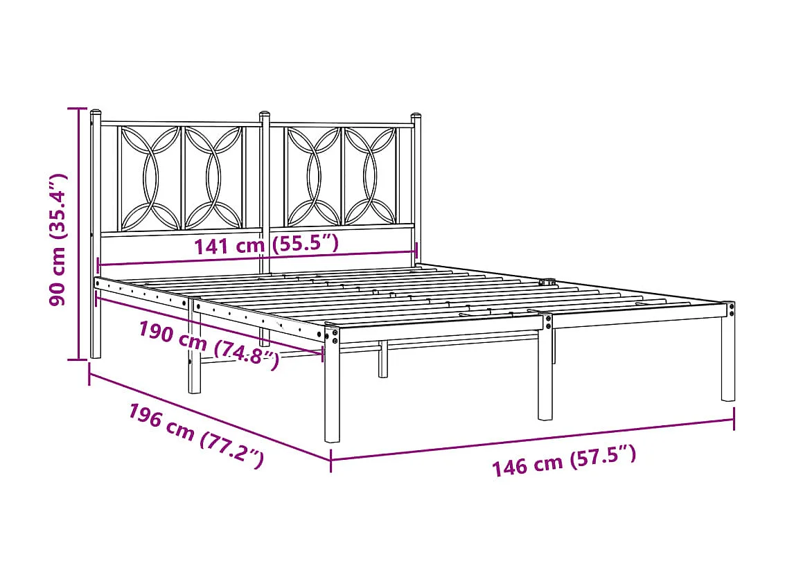Bedframe met hoofdbord metaal zwart 140x190 cm