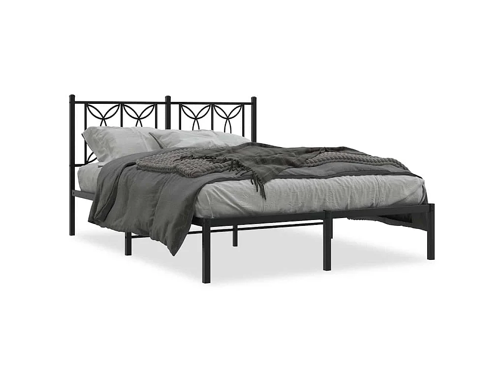 Bettgestell mit Kopfteil Metall Schwarz 140x190 cm