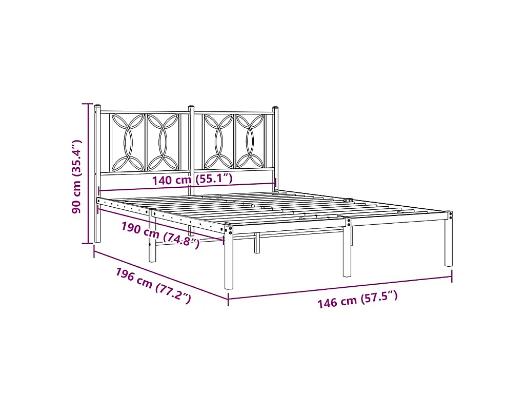 Bettgestell mit Kopfteil Metall Schwarz 140x190 cm