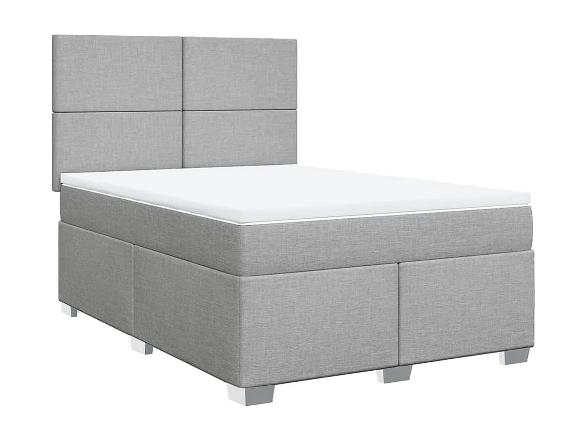 Cama box spring con colchón tela gris claro 140x190 cm
