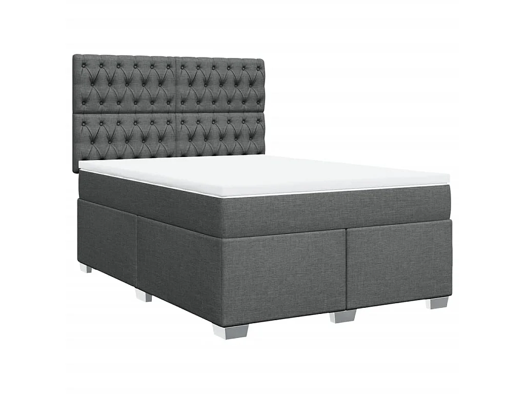 Cama box spring con colchón tela gris oscuro 140x190 cm