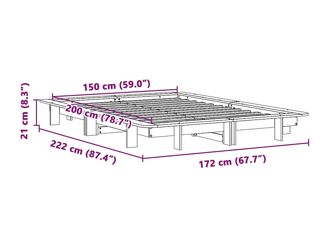 Cadre de lit sans matelas 150x200 cm bois de pin massif