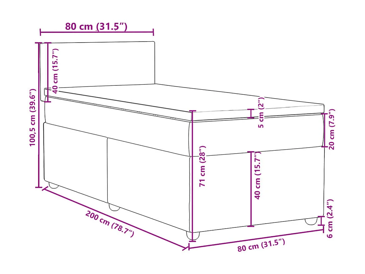 Boxspring met matras stof donkergrijs 80x200 cm