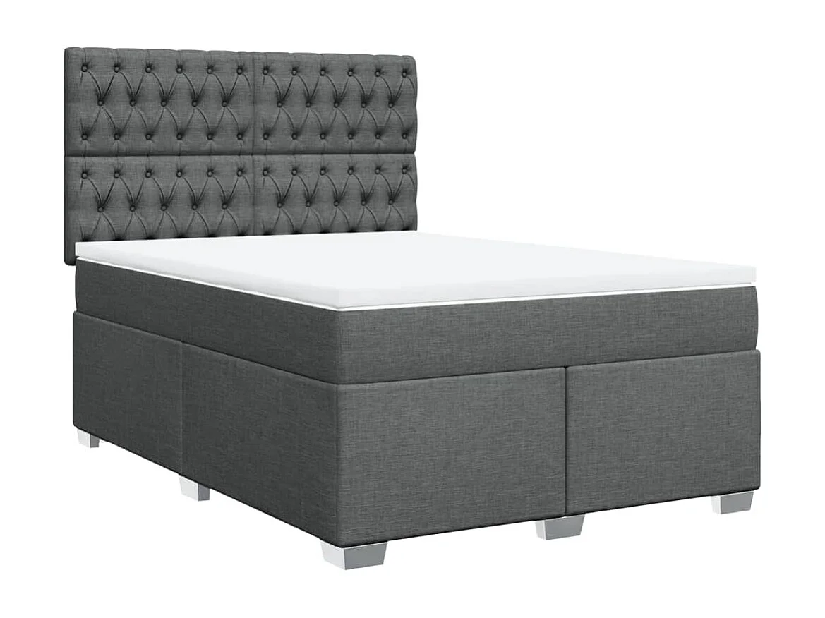 Cama box spring con colchón tela gris oscuro 140x200 cm