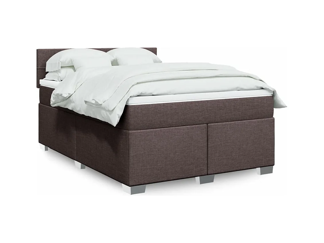 Cama box spring con colchón tela marrón oscuro 140x190 cm