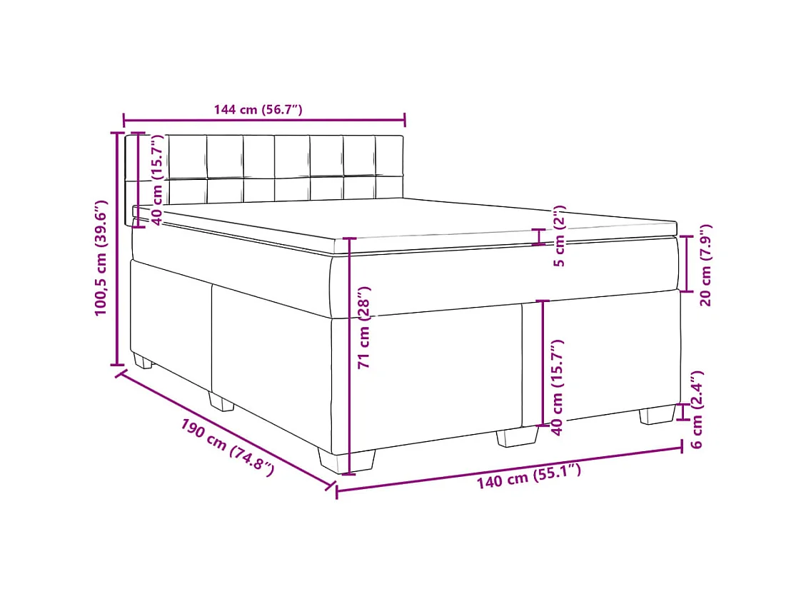Boxspring met matras stof donkerbruin 140x190 cm