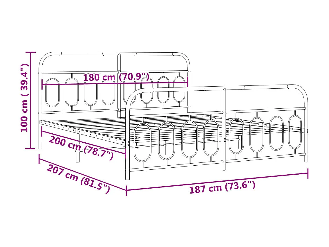 Giroletto con Testiera e Pediera Metallo Bianco 180x200 cm