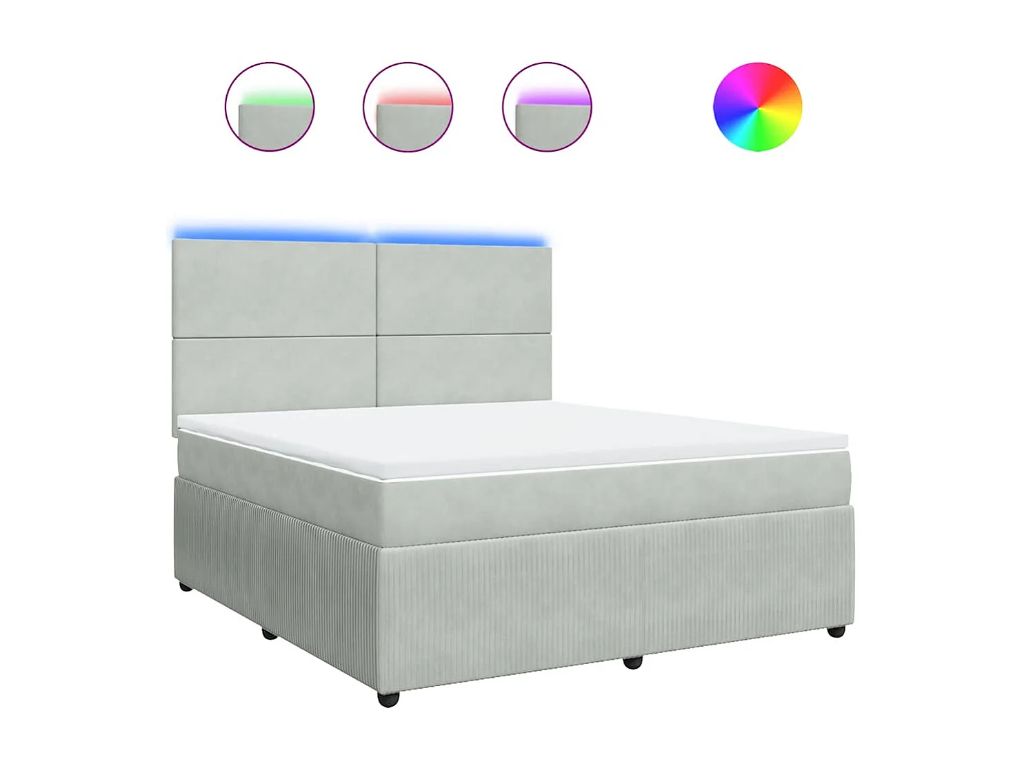Cama box spring con colchón terciopelo gris claro 180x200 cm