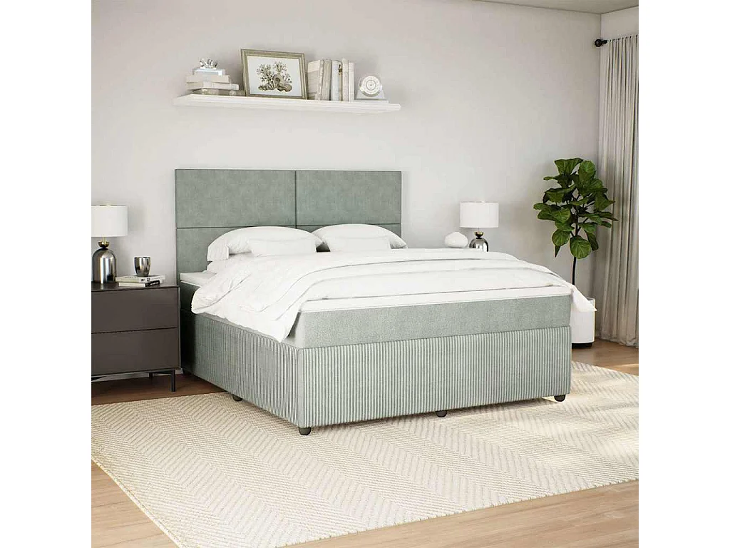 Cama box spring con colchón terciopelo gris claro 180x200 cm