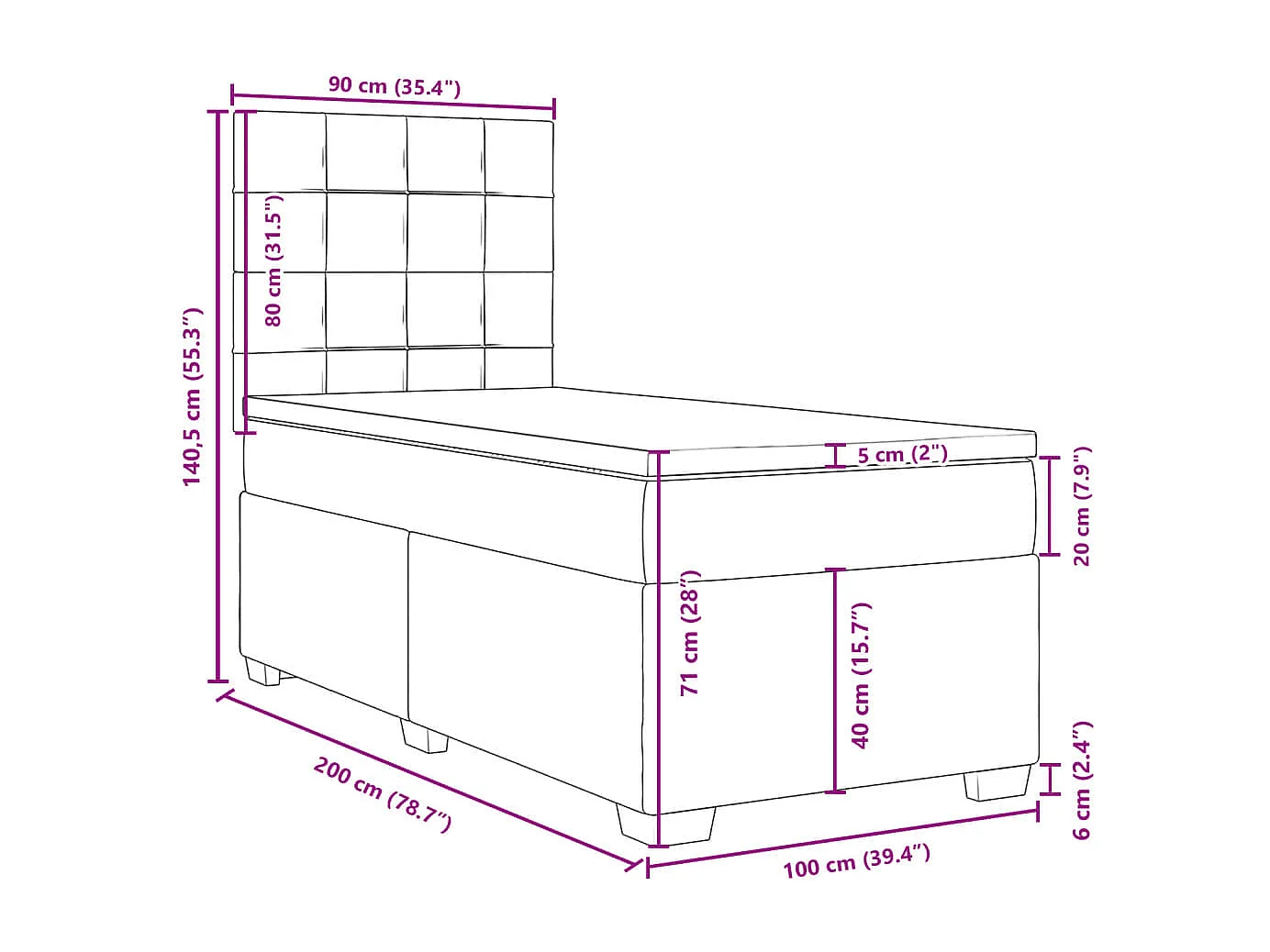 Boxspring met matras stof crèmekleurig 100x200 cm