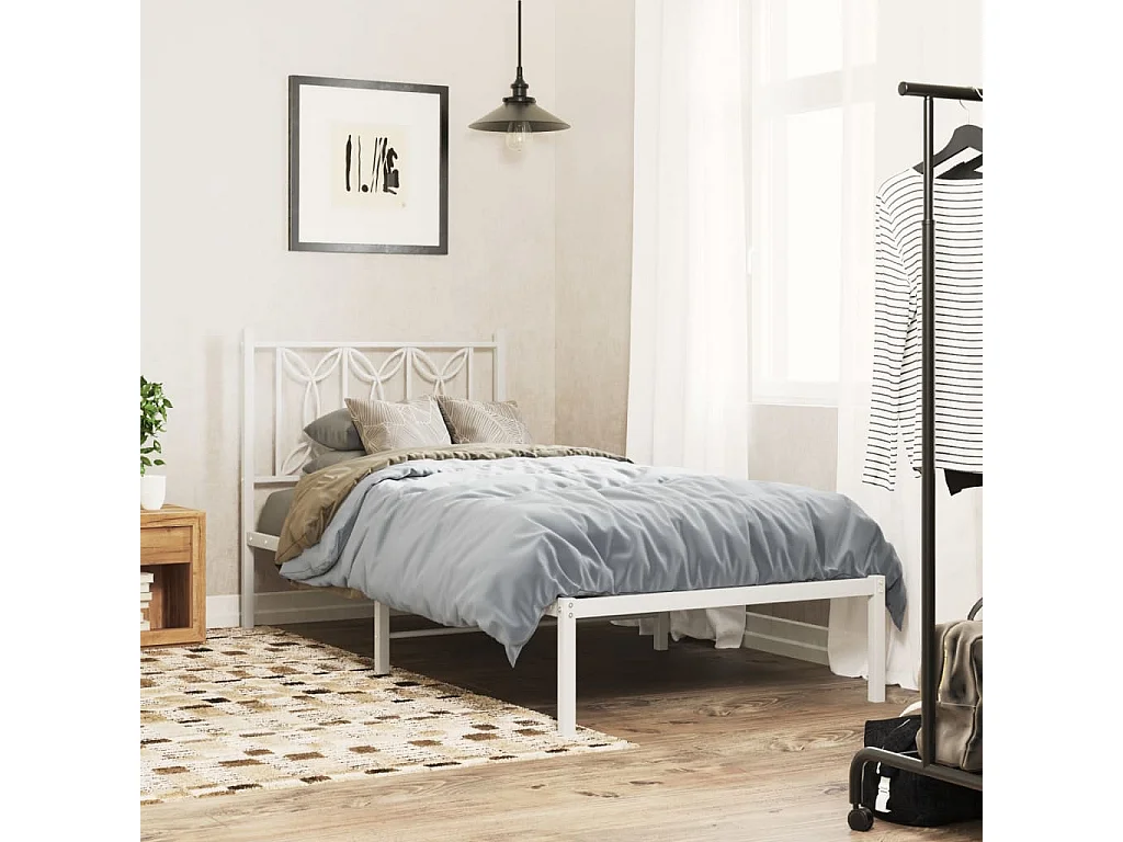 Cadre de lit métal sans matelas avec tête de lit blanc 75x190cm
