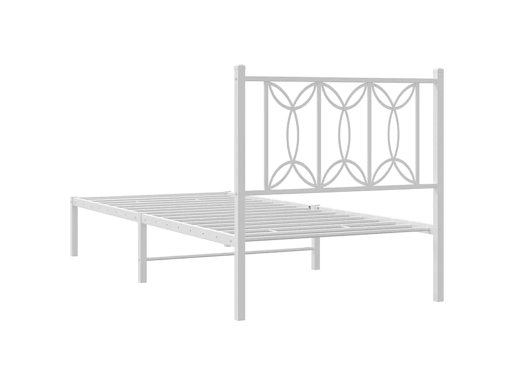 Cadre de lit métal sans matelas avec tête de lit blanc 75x190cm