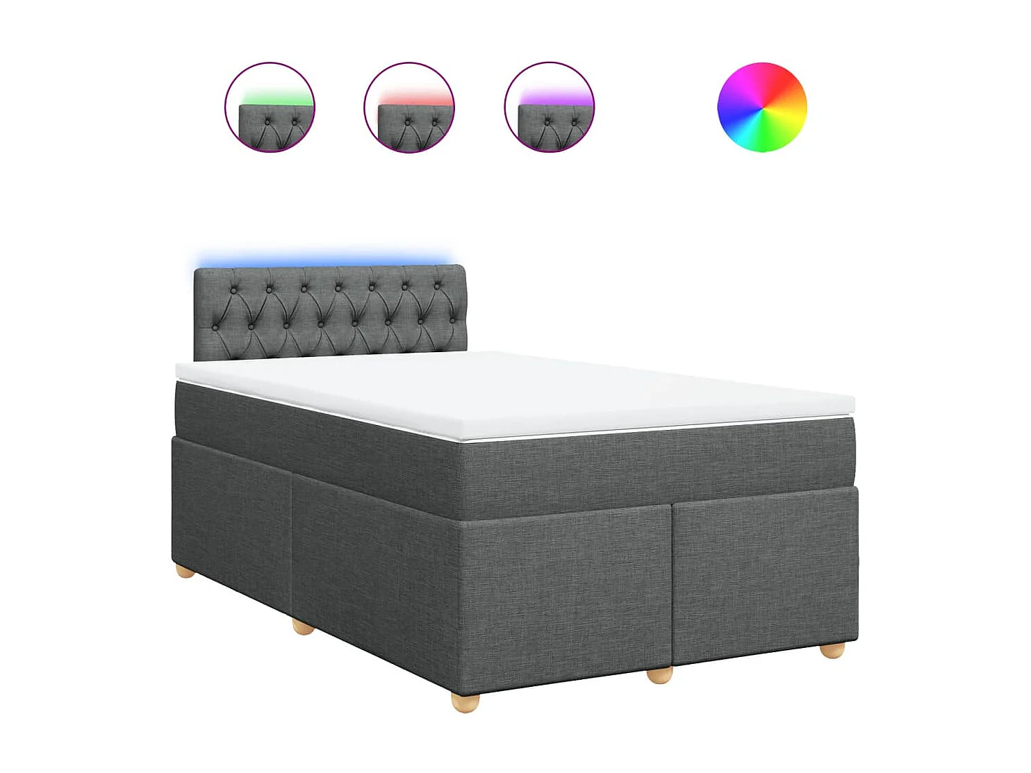 Cama box spring con colchón tela gris oscuro 120x200 cm