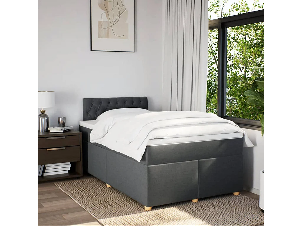 Cama box spring con colchón tela gris oscuro 120x200 cm