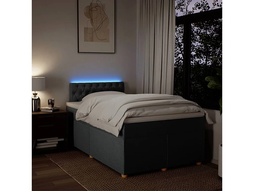 Cama box spring con colchón tela gris oscuro 120x200 cm