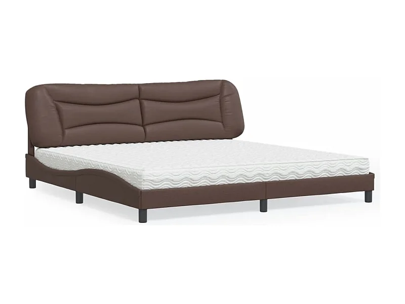 Cama com colchão Hvar 200x200 cm couro artificial castanho