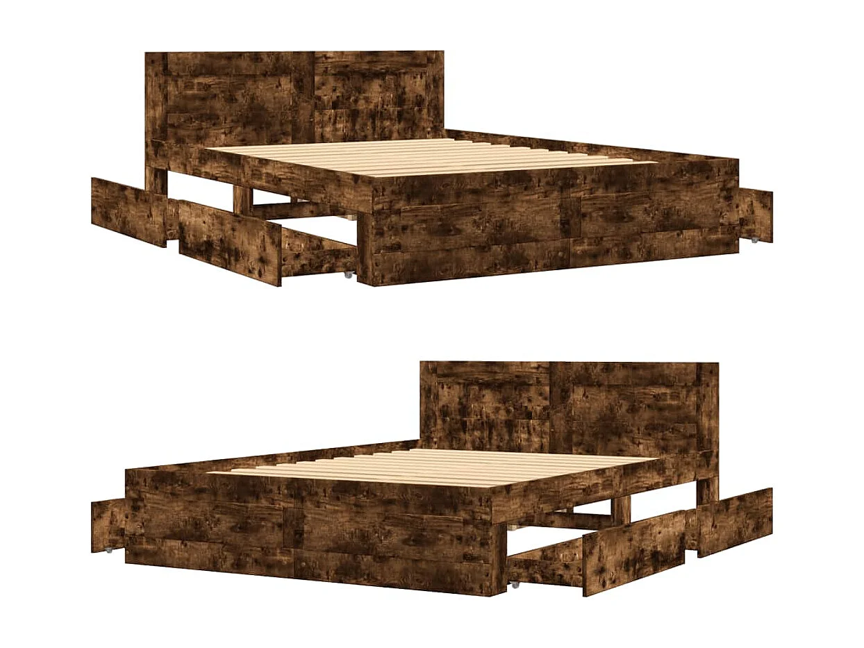 Cadre de lit et tête de lit sans matelas chêne fumé 140x200 cm