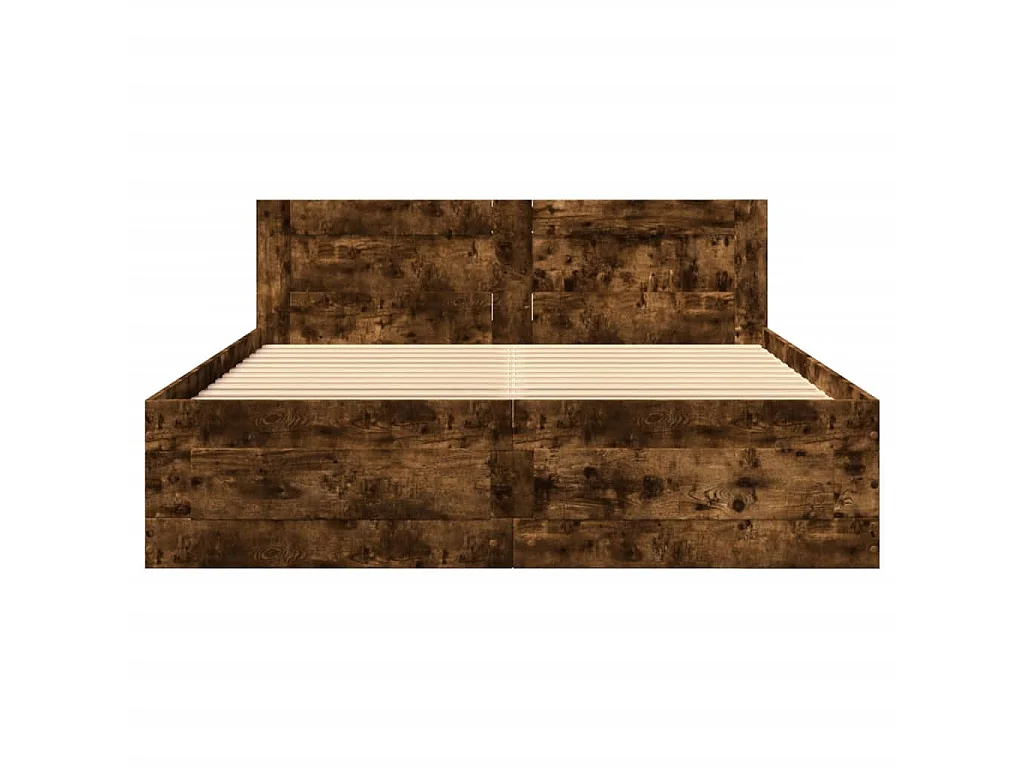 Cadre de lit et tête de lit sans matelas chêne fumé 140x200 cm